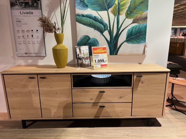 Henders & Hazel Sideboard Livada Eiche Natur lackiert inkl. LED Bel. ca. 210x80x45 cm