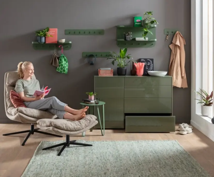 Duo Collection Relaxsessel mit Hocker Porto Beige Cordstoff 83x100x92 cm