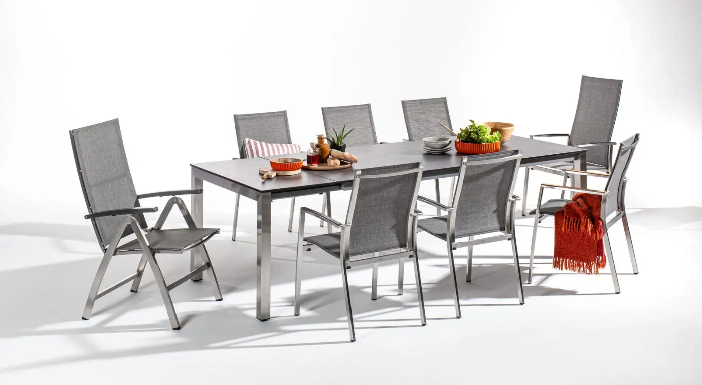 Stern Klappsessel 416932 Mika ca. 60x62x111 cm Edelstahl mit Bezug Textilen Leinen Grau mit Aluminiumarmlehnen Anthrazit