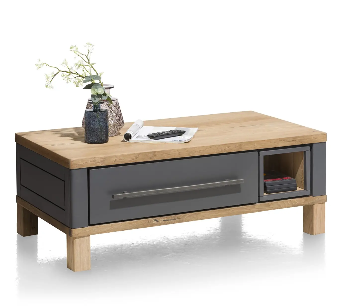 Henders & Hazel Jardin Couchtisch 39905-ANT, Eiche Railway brown furniert, Akzent: Anthrazit, ca.100x38x60 cm