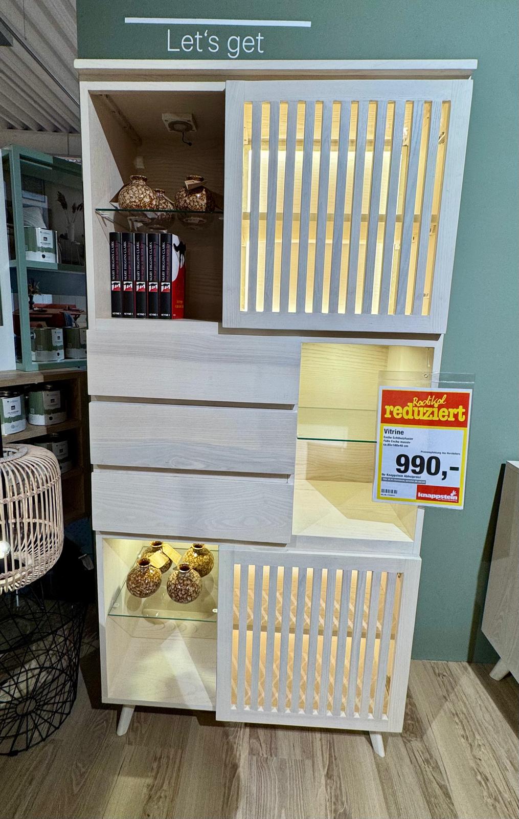 Roomio Vitrine No. 2000 Esche Echtholzfurnier ca.85x180x40 cm
