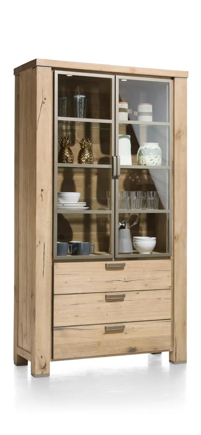 Habufa Vitrine Canova 39592RWB, Eiche Railway braun furniert, Griff: silber, ca.110x200x45 cm