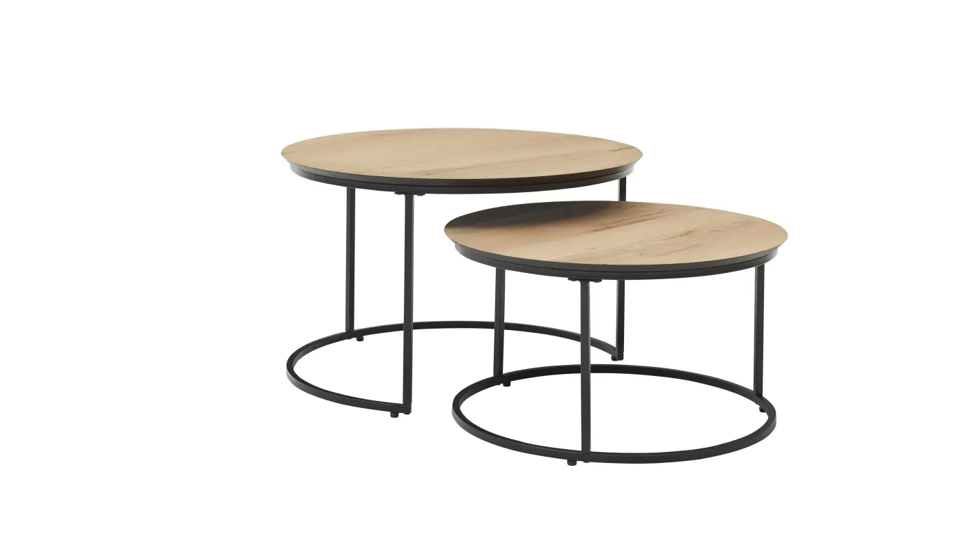 Roomio No. 2002 Couchtisch 2er-Set Eiche natur, ca. 80x70 cm rund