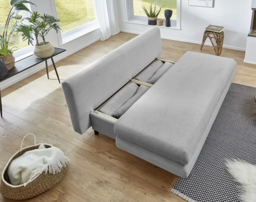Sun Garden Schlafsofa Bern Breitcord Silber 196x92cm