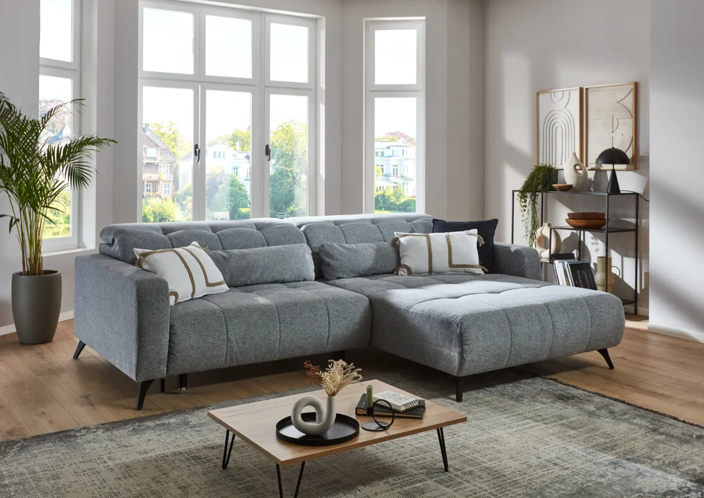 Iwaniccy Eckkombination Nil Hellgrau inkl. Funktionen ca. 203x277 cm Ottomane links