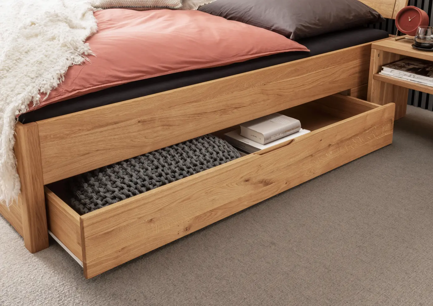 3S Frankenmöbel Stauraumbett BE-0829 Wildeiche massiv geölt ca. 140x200 cm inkl. Stauraum