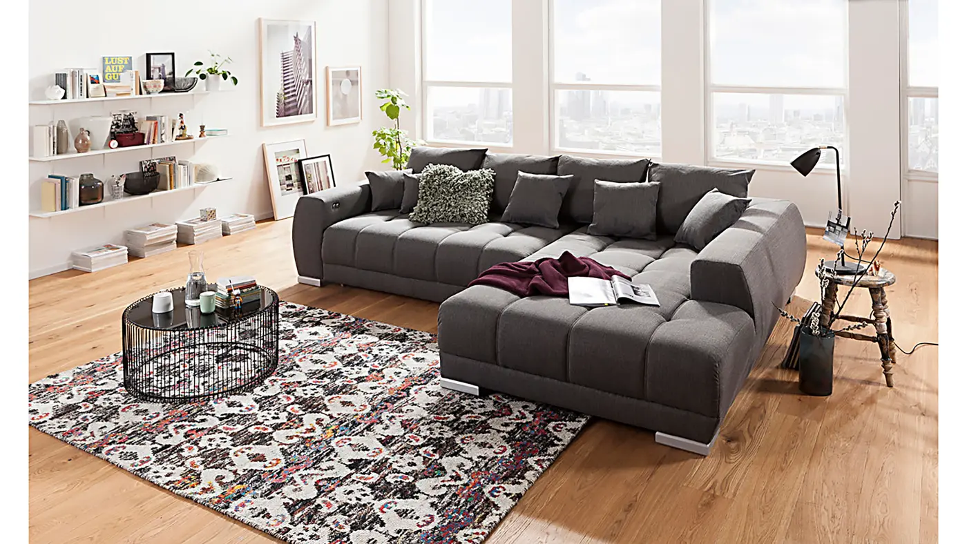 Iwaniccy Garnitur Mustang dunkelgrau, Ottomane rechts ca. 300x225 cm