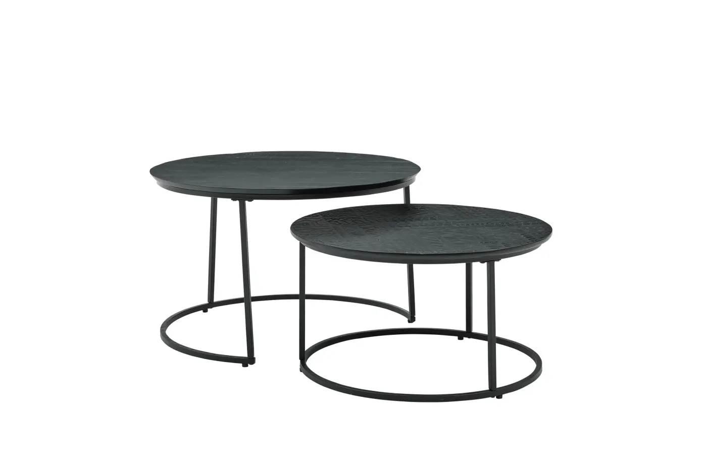 Roomio No. 2001 Couchtisch-2er Set rund Mango massiv Schwarz ca. 70 cm