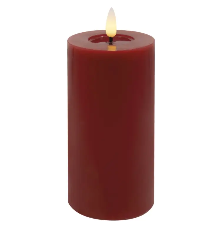 LC Wholesaler LED Stumpenkerze red smooth Winter Echtwachs 7,5x15 cm