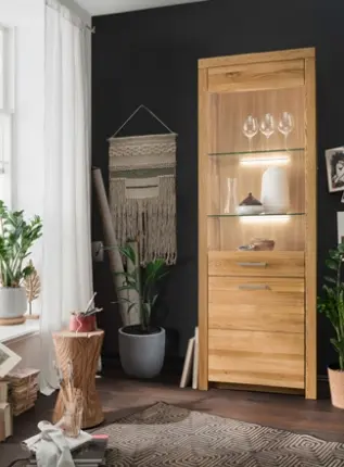 3S Frankenmöbel Vitrine WZ-0169 Wildeiche massiv geölt 65x204x40 cm