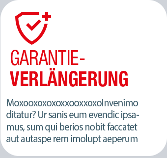 Text mit dem Titel "Garantieverlängerung" in roter Schrift auf grauem Hintergrund, begleitet von einem Symbol für medizi...