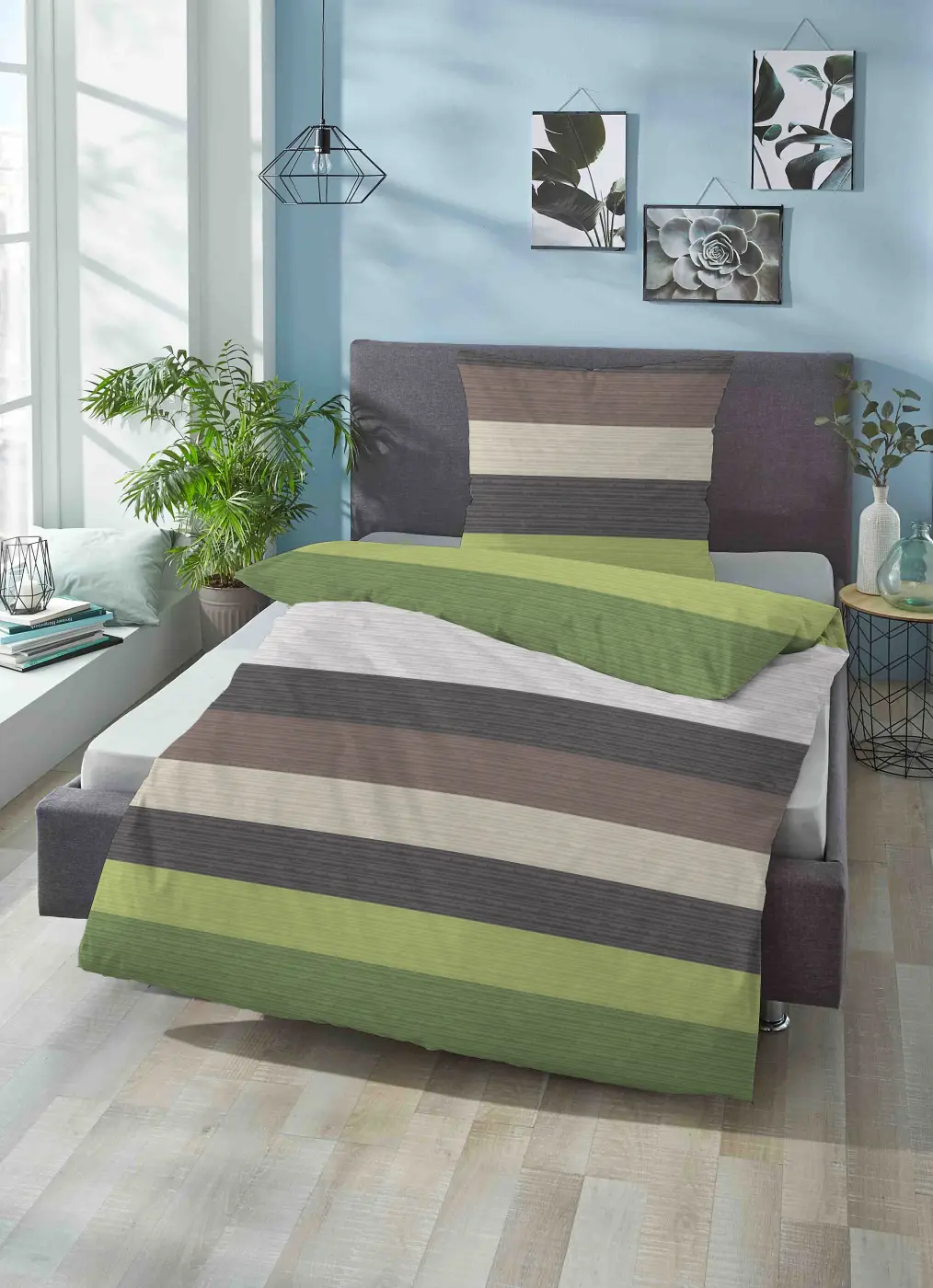 biberna Mako-Satin Bettwäsche pistaziengrün 1x 135x200 cm + 1x 80x80 cm
