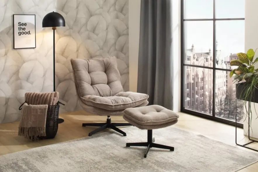 ProCom Relaxsessel inkl. Hocker Kasper Cord Taupe 76x85x87 cm