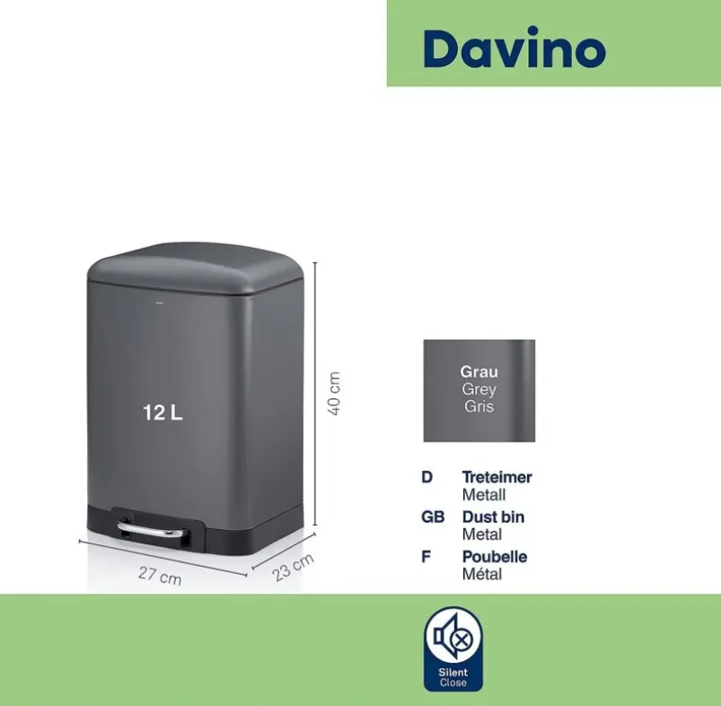Kela Treteimer Davino Grau 12 L 27x23x40 cm