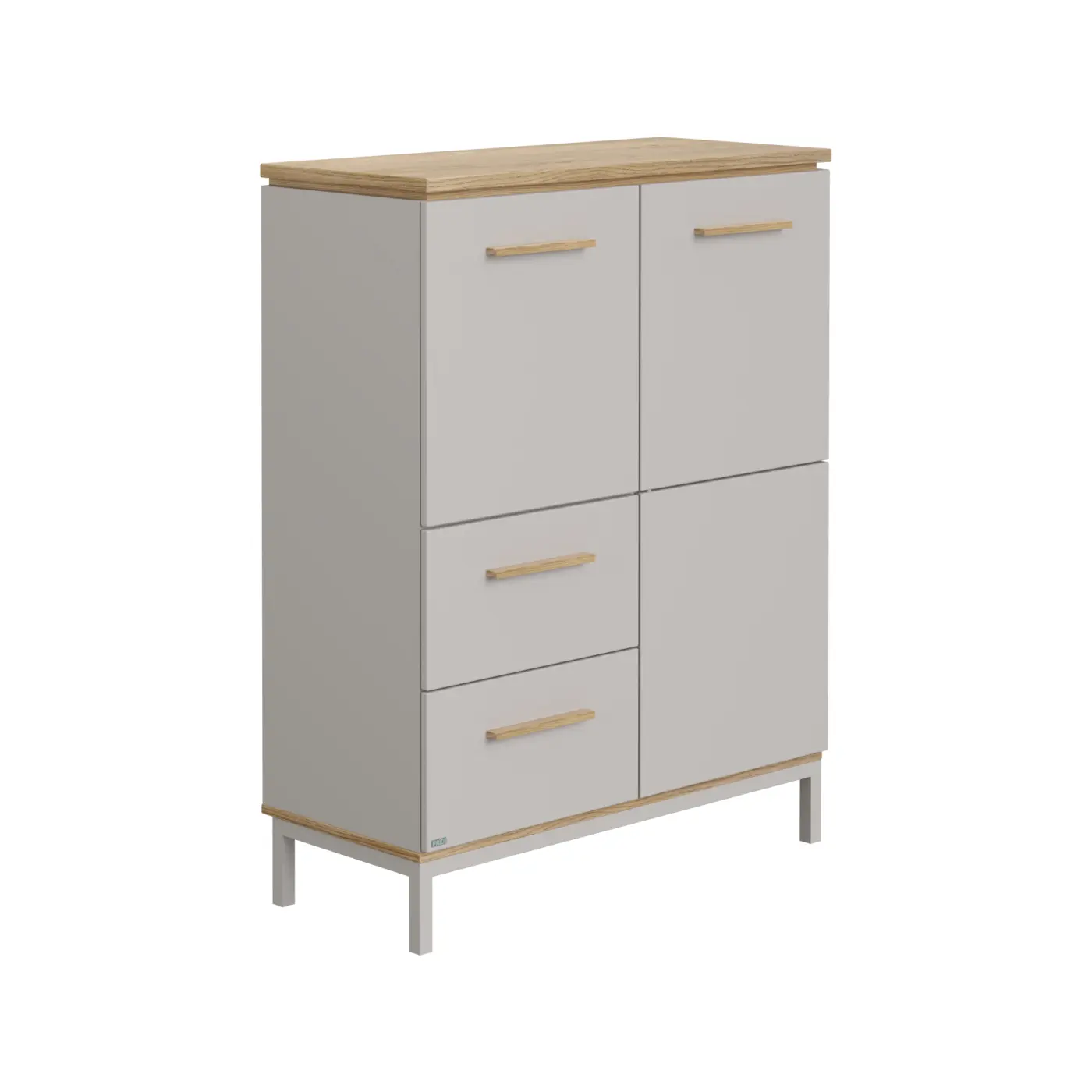 Paidi Kommode/Highboard Benne Kieselgrau/Eiche Montana Nachbildung, Griff: Eiche massiv ca.91x117x40 cm