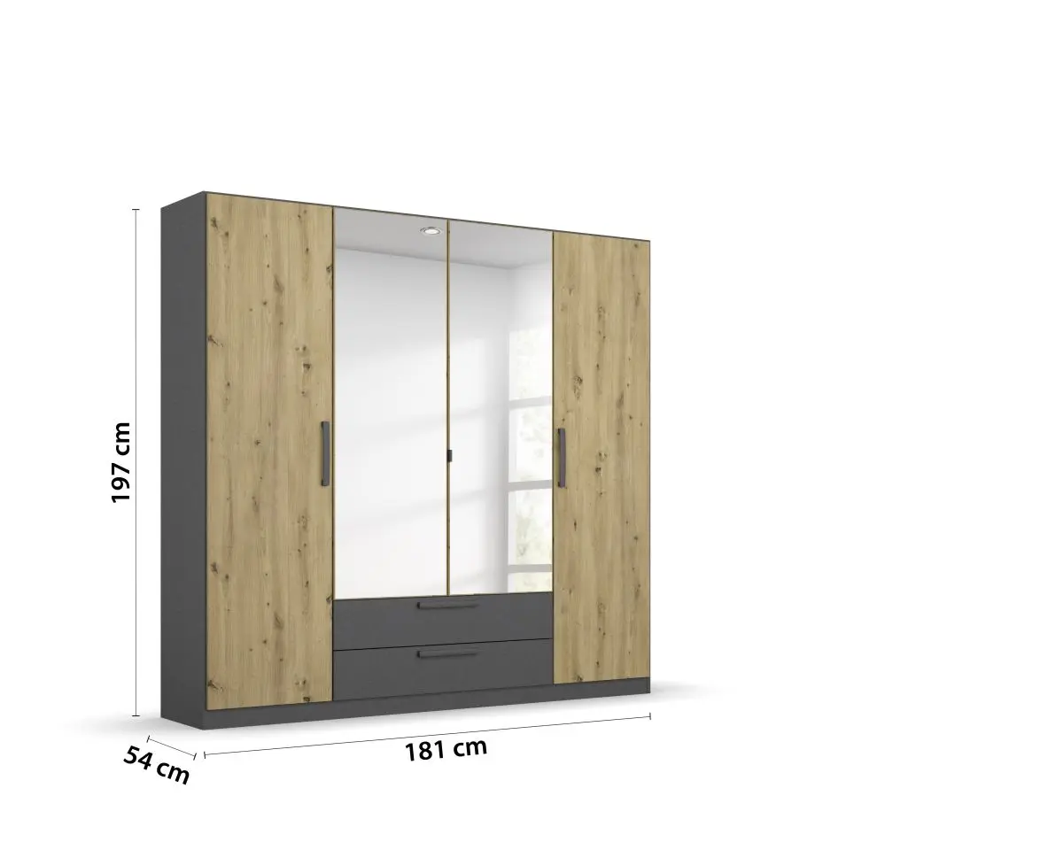 Rauch Drehtürenschrank Style-up Eiche grau metallic  ca. 181x197x54 cm