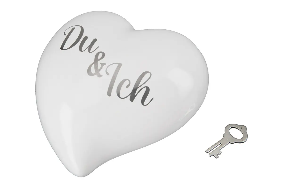 Macrander Spardose Herz Weiß "Du & Ich" 14x7 cm