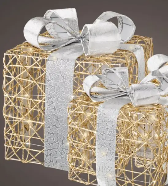 Kaemingk LED Geschenkschachtel Gold/Weiß 25x25x28 cm