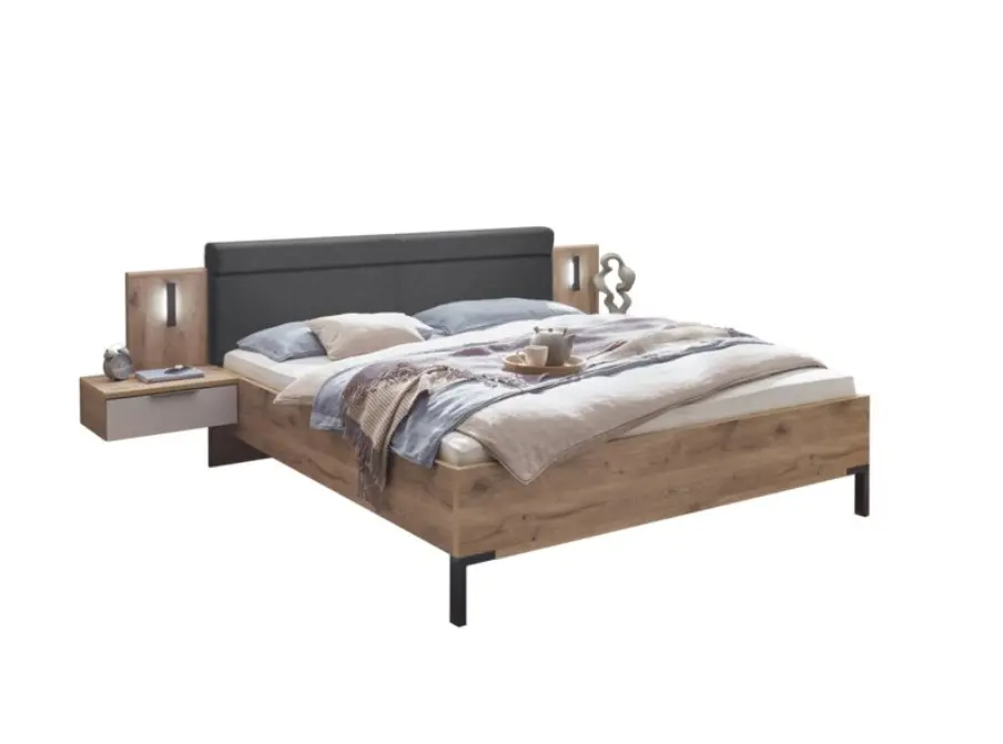 Schlafkontor Bettanlage Morone Viking Oak/Hellgrau ca. 180x200 cm inkl. Beleuchtung
