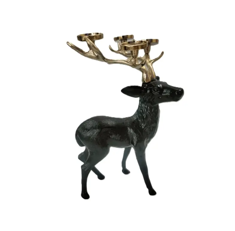 LC Wholesaler Hirschfigur mit Kerzenhaltegeweih Schwarz/Gold 90x50x117 cm