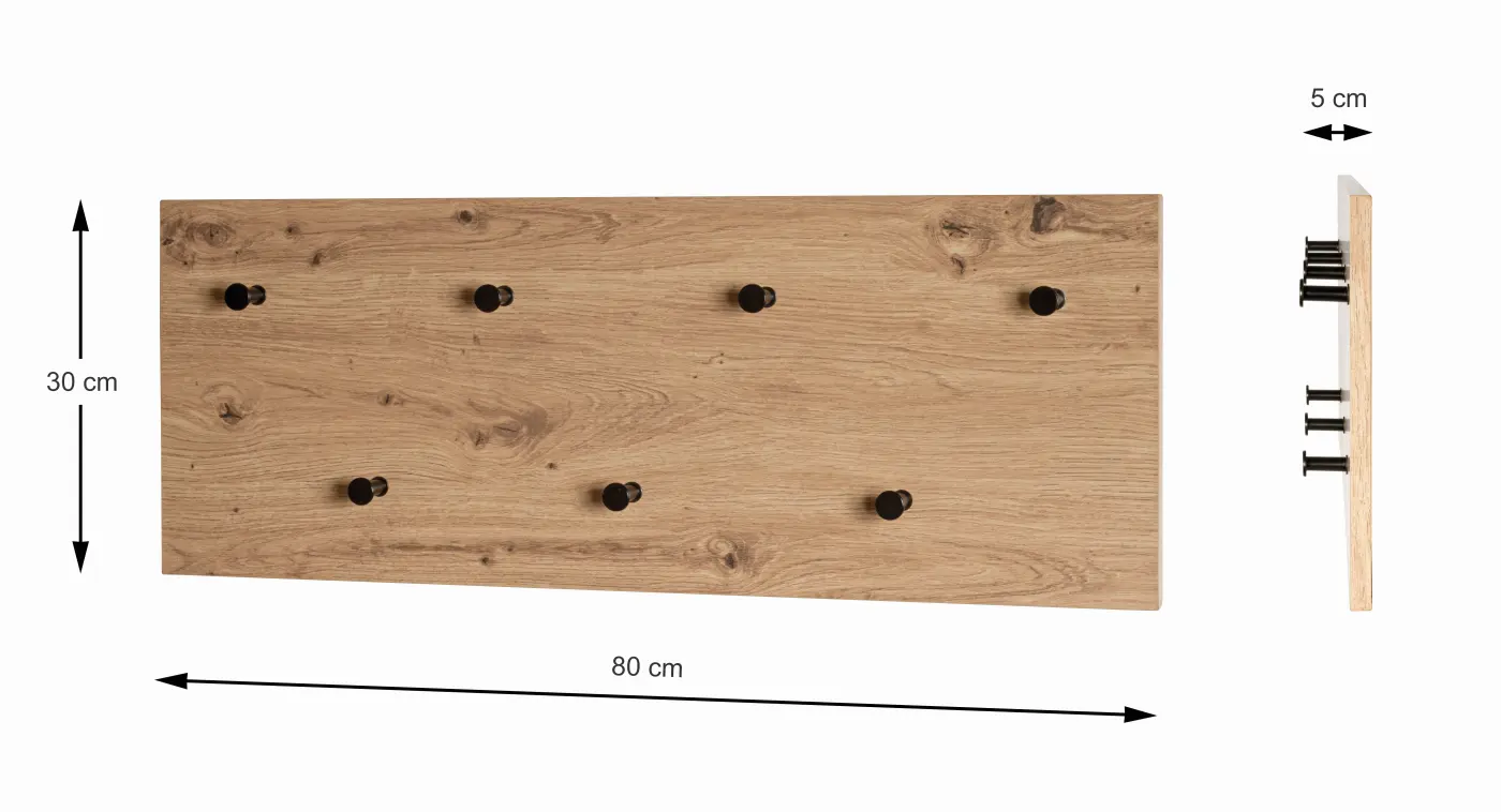 HAKU Wandgarderobe Parma 3 eiche, schwarz