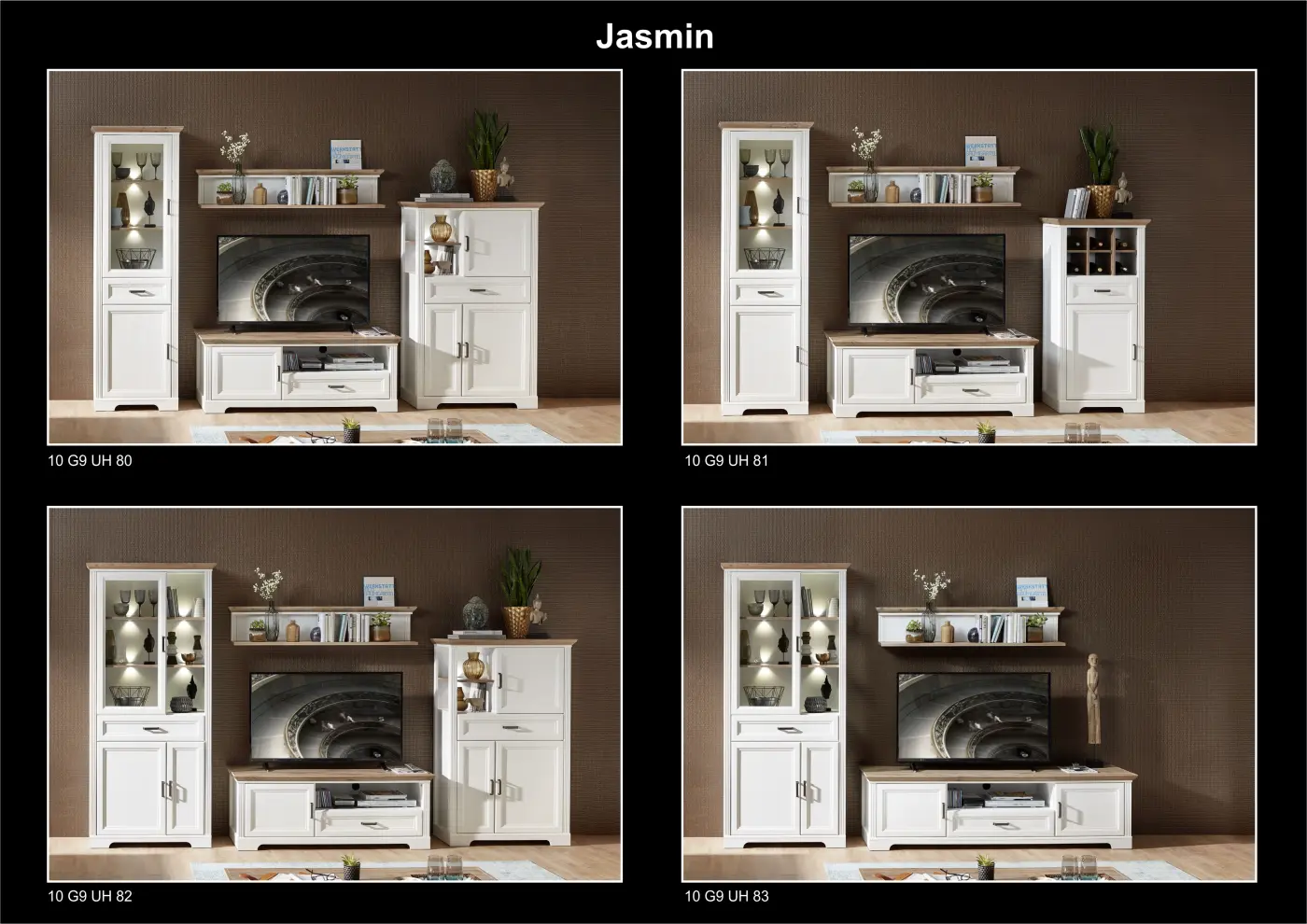 Innostyle Wohnwand Jasmin 1LG9UH82 Pinie hell MDF/Artisan Eiche Nachbildung BxHxT ca.354x204x51 cm, inkl. LED-Beleuchtung 