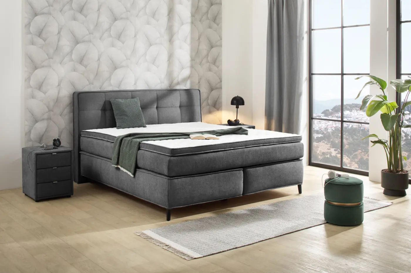 Jockenhöfer Boxspringbett Capello Dunkelgrau ca. 180x200 cm H3/H3