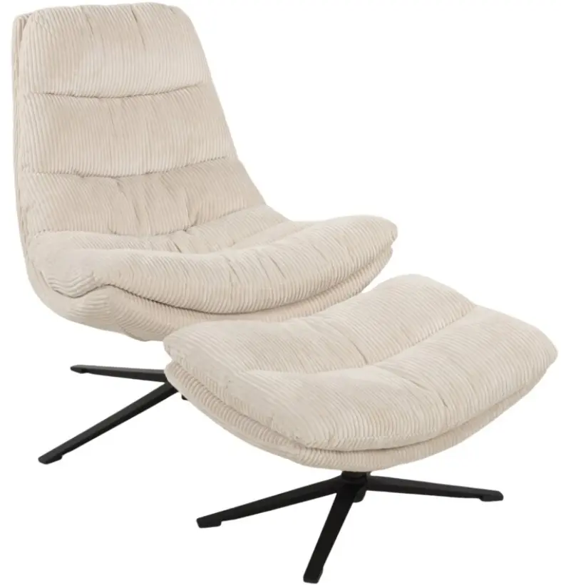 Duo Collection Relaxsessel mit Hocker Porto Beige Cordstoff 83x100x92 cm