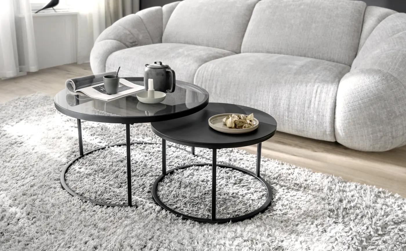 ABP Couchtisch-Set Glas/Metall schwarz 