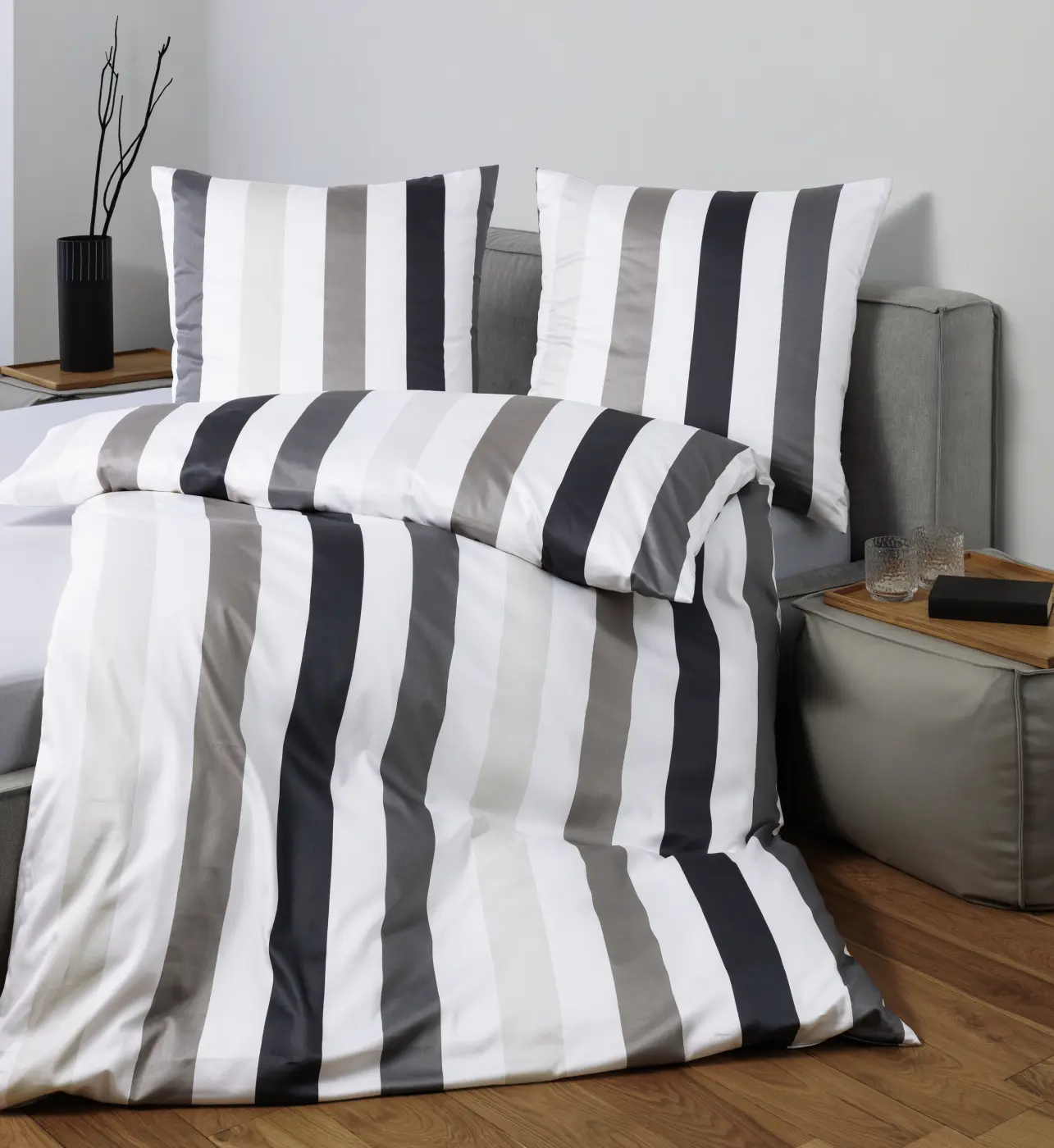 Janine Bettwäsche-Set 155x220+80x80 cm grau