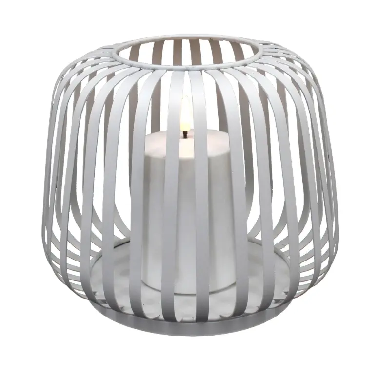 LC Wholesaler Solar Laterne Cottage Metall White mit Kerze 40x40x35 cm