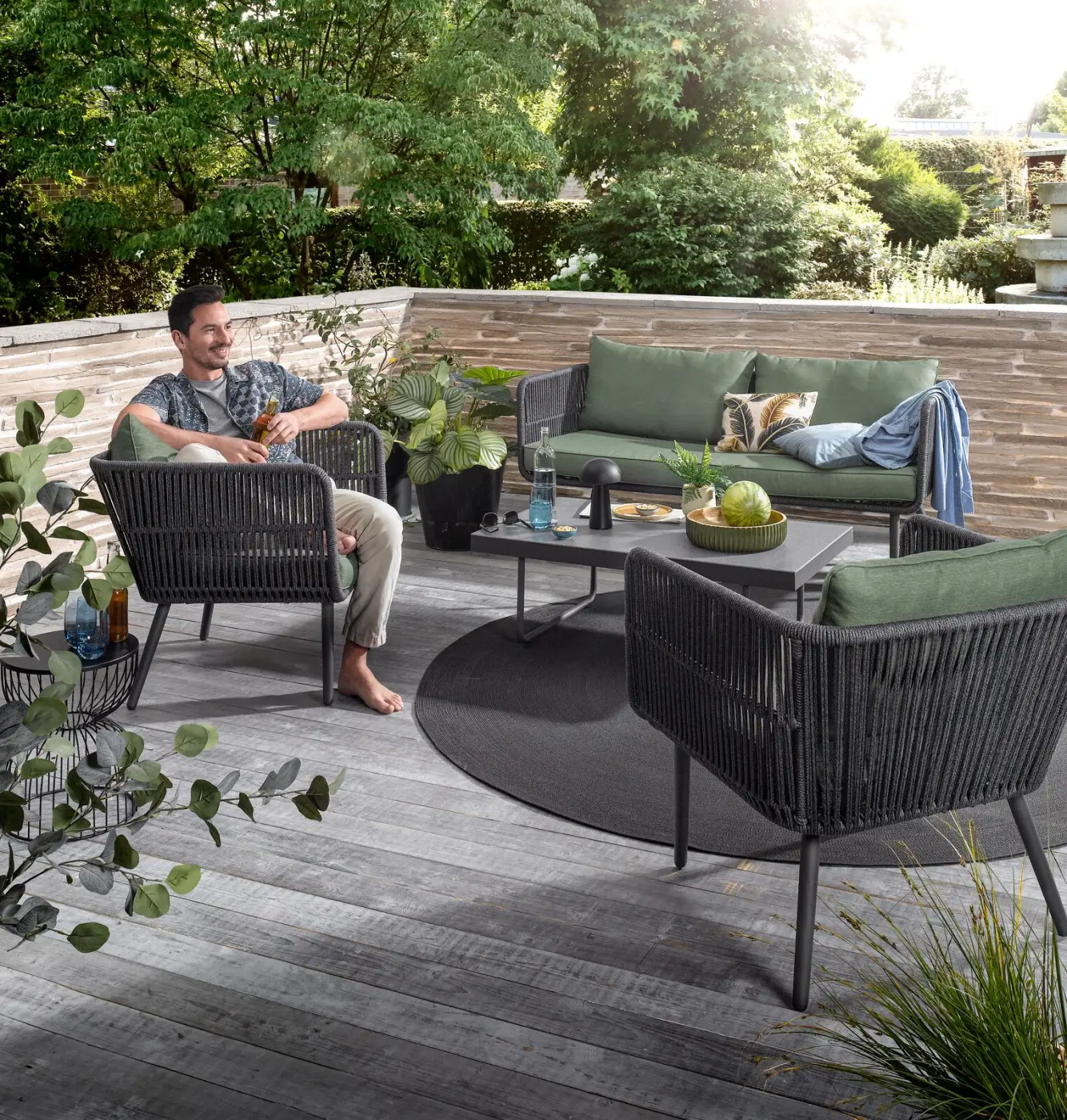 LC Garden Lounge Set Saigon 4 tlg. Dunkelgrau/Moos-Grün