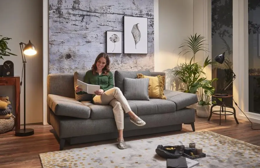 Restyl Schlafsofa TaliaC in Bezug anthrazit, Metallfuß schwarz, Liegefläche: 150x200 cm