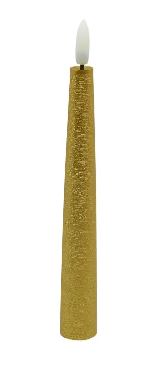 LED Dinnerkerze 2er Set Winter Echtwachs gold metallic rustic 2,2x17,5cm 3D-Flamme