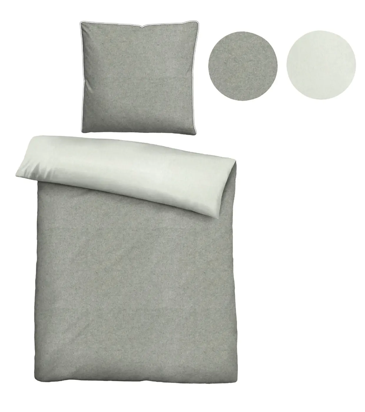 Biberna Melange-Flanell Bettwäsche sturmgrau 1x 135x200 cm + 1x 80x80 cm