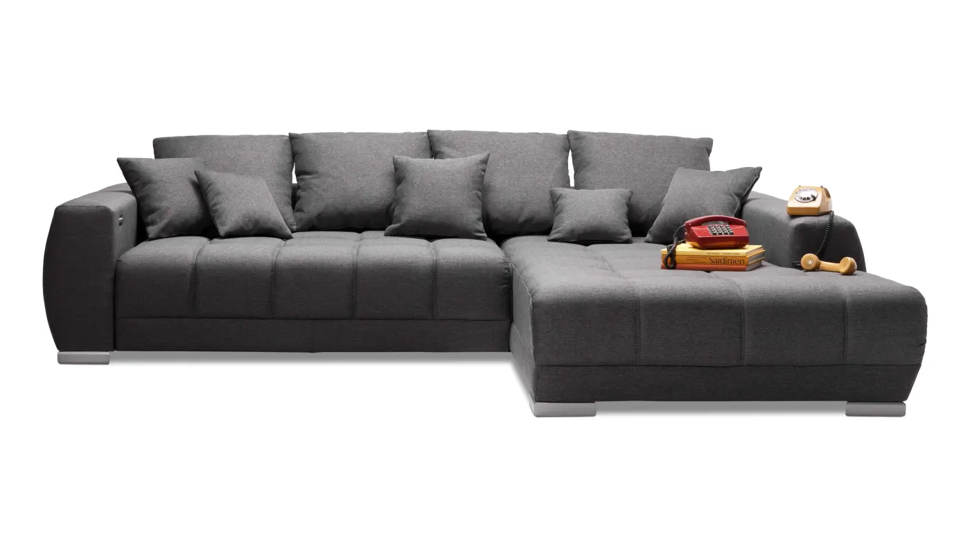 Iwaniccy Garnitur Mustang dunkelgrau, Ottomane rechts ca. 300x225 cm