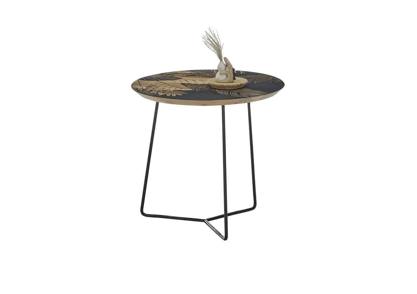 ABP Couchtisch Mirandela  Mango massiv mit floralem Druck ca. 55x50 cm