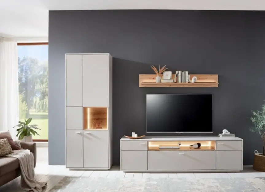 Ideal Vitrine Coruna Kaschmir/Eiche Artisan ca. 78x208x37 cm