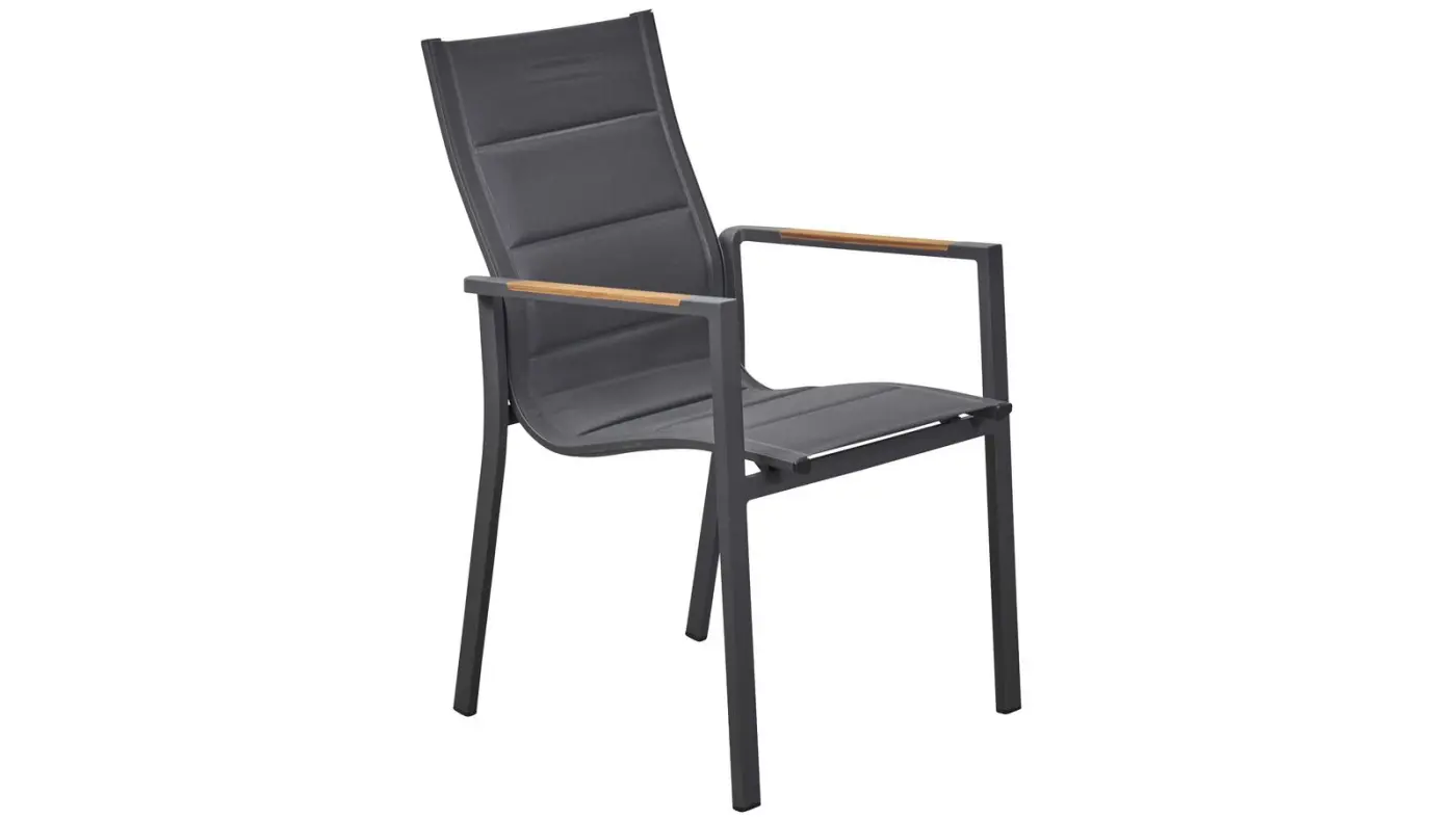 LC Garden Stapelstuhl 229755 Unicamo ca. 57x68x92 cm Aluminiumgestell Anthrazit Teak Armlehnen & Sitz- und Rückenlehne aus gepolsterten Textilen