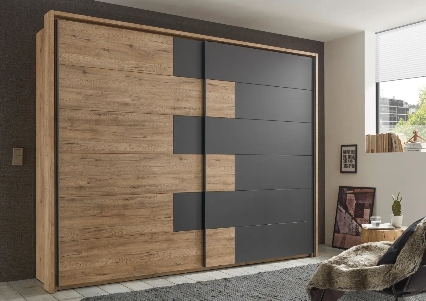 Kleiderschrank Pol Power Schrank LINEA Bartex Eiche/ Graphit