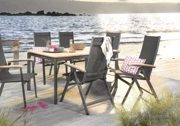 MWH Reno Multi Positions Stuhl 62x108,5x70 cm Eisengrau Teak Grau