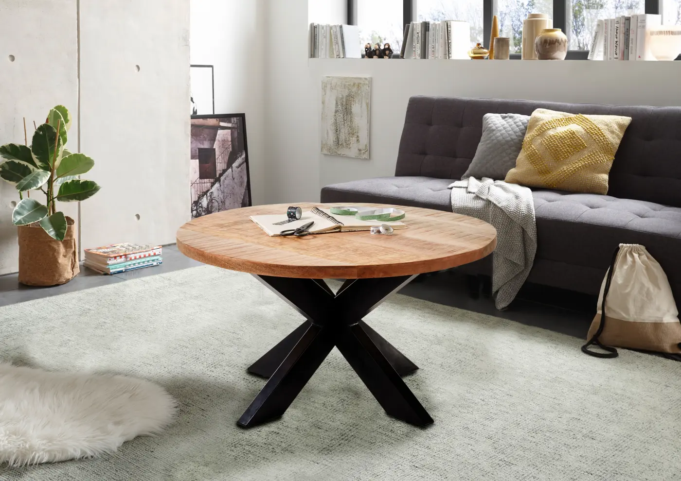 Couchtisch Mango Wood Metall schwarz lackiert BHT ca.  80x 47x80 cm