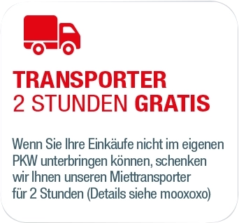 Transporter für 2 Stunden gratis bei Einkäufen, die nicht im eigenen PKW transportiert werden können.