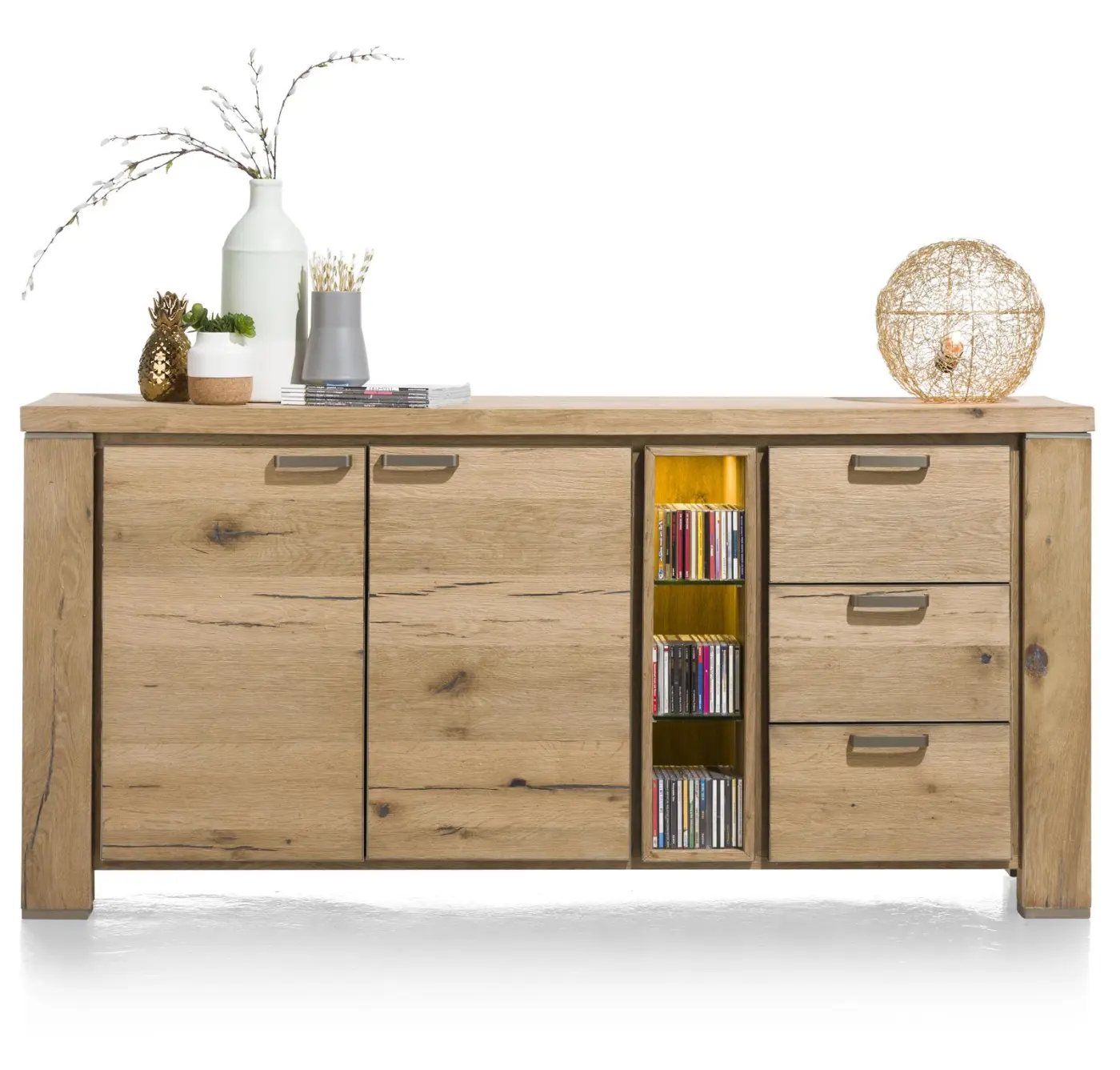 Habufa Sideboard Canova 39585RWB, Eiche Railway braun furniert, Griff: silber, ca.190x90x45 cm