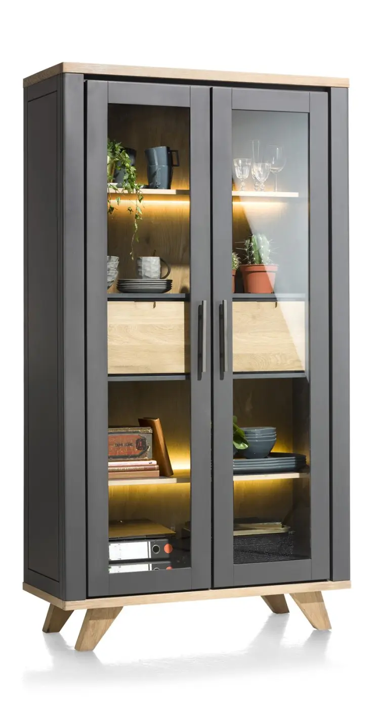 Henders & Hazel Jardin Vitrine 39904-ANT, Eiche Railway brown furniert, Akzent: Anthrazit, mit LED-Beleuchtung ca.110x200x45 cm