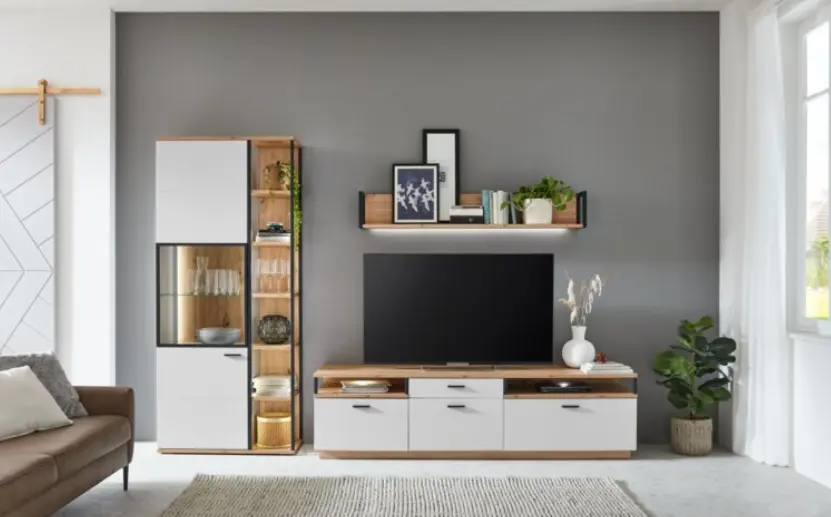 Ideal Möbel Wohnwand Basser Modern white ca, 304x206x50 cm