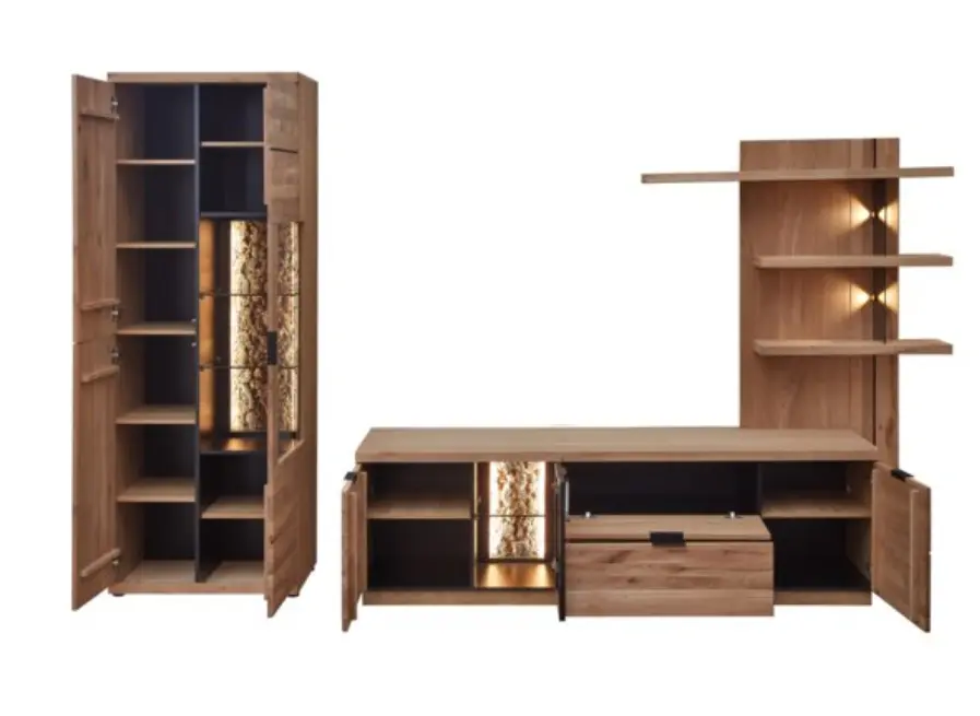 Wohnconcept Wohnwand Donna Wildeiche Bianco ca. 303x203x50 cm OHNE BELEUCHTUNG