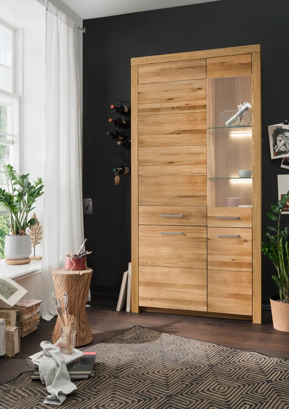 3S Frankenmöbel Vitrine Wildeiche massiv ca. 102x204x40 cm