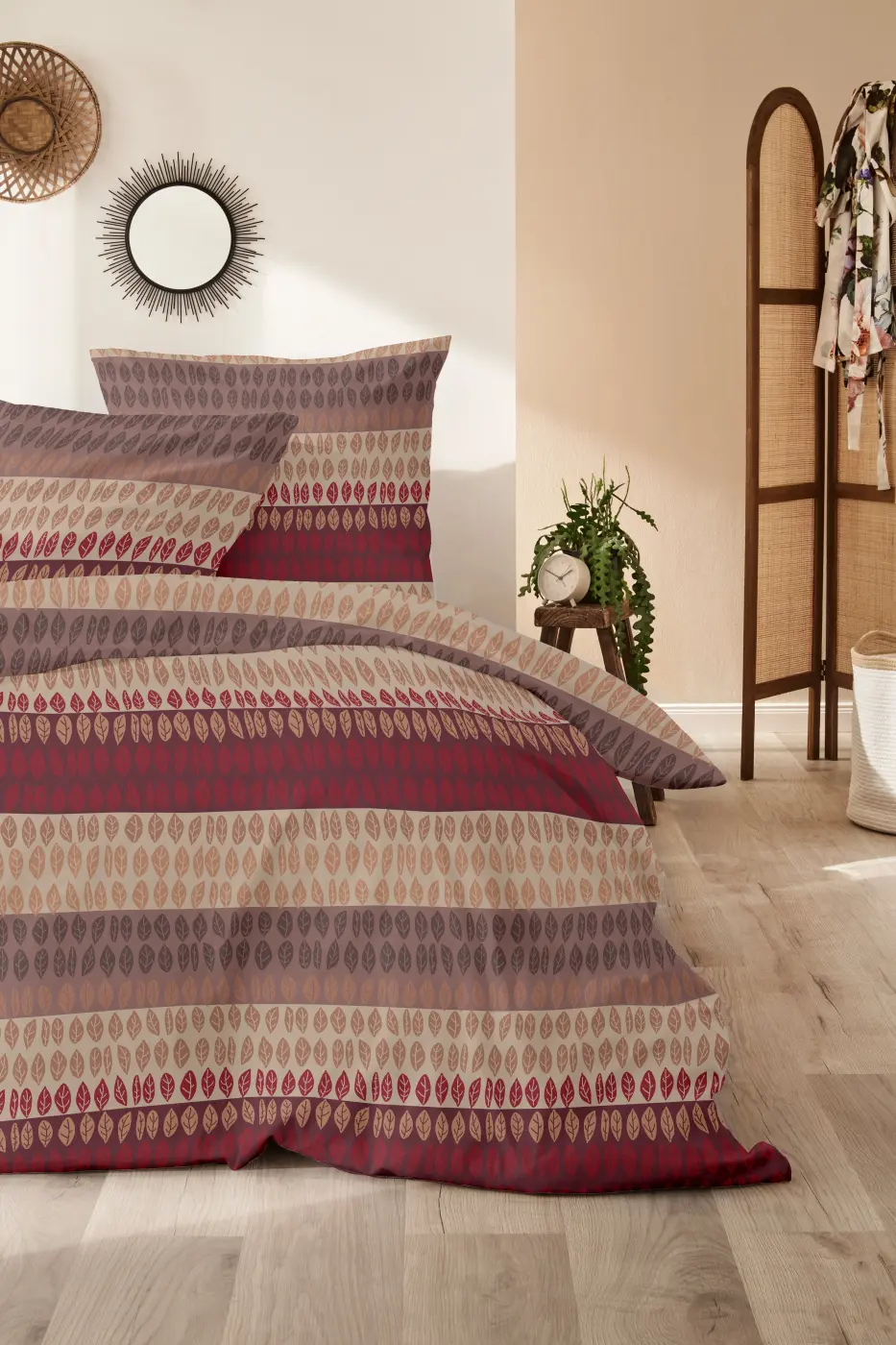 Hahn Biber-Bettwäsche-Set 135x200+80x80 cm rot beige