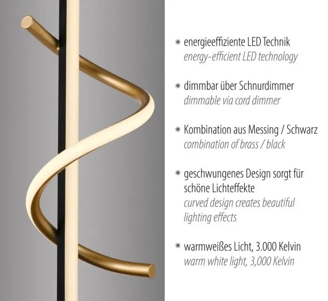 Justlight LED-Tischleuchte Schwarz/Messing 18x44x18 cm